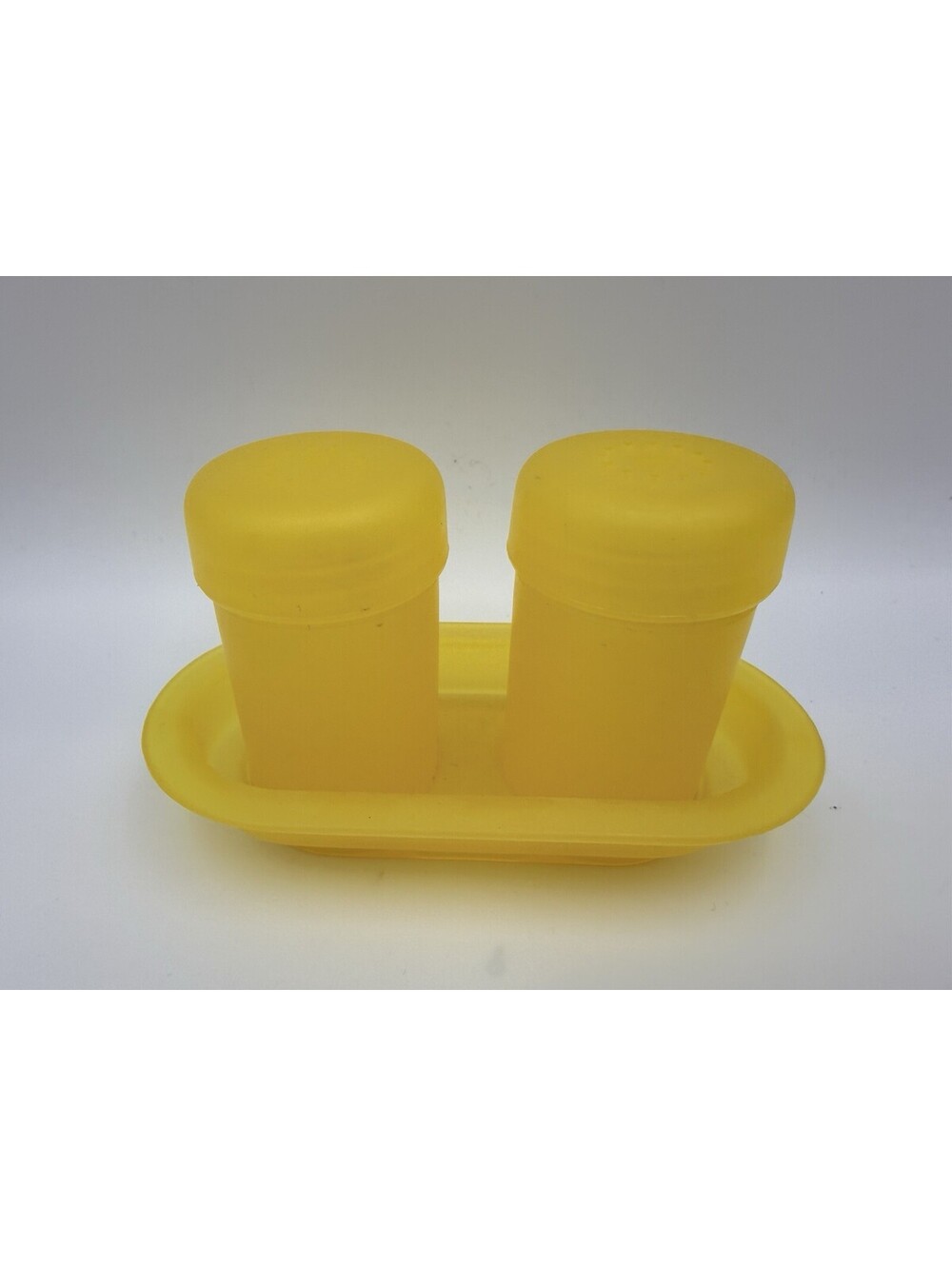 Vintage Plastic K-Mart Brand Salt N Pepper set with Tray Yellow Sealed Tiny Home